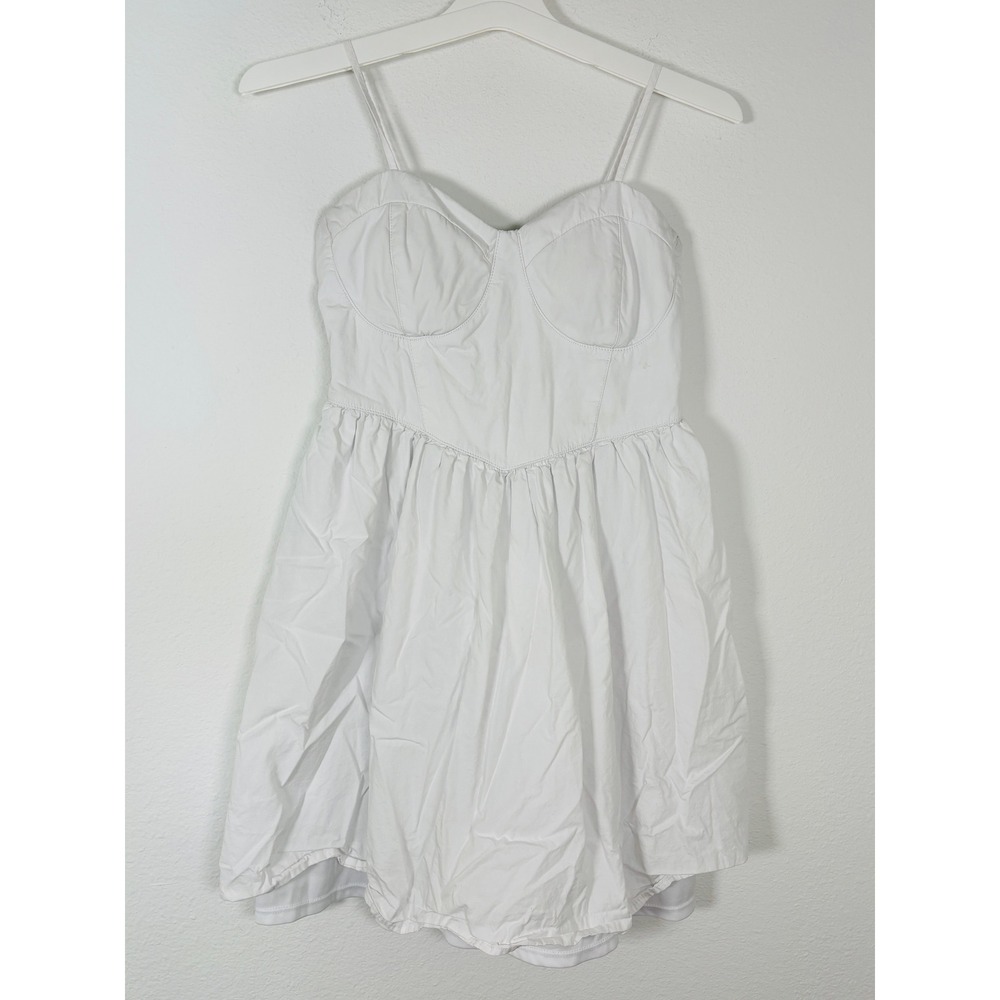 No Boundaries White Bustier Mini Dress Smocked Back Spaghetti Strap Size M 7-9